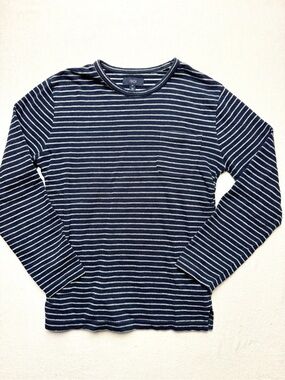 1901 Navy and White Striped Long Sleeve Crew Shirt